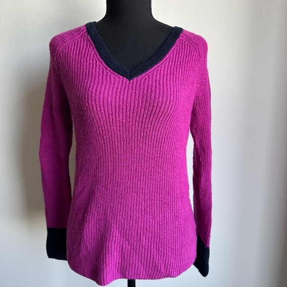 Talbots Sweaters - **TALBOTS* Magenta x Navy V-Neck Knitted Sweater Size